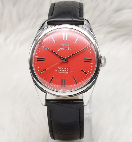 HMT Janata Stick Watch - Timeless Handwound Precision with Reddish Dial