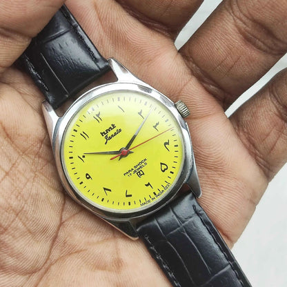 HMT Janata Yellow Dial Watch with 17 Jewels and Handwinding Mechanism