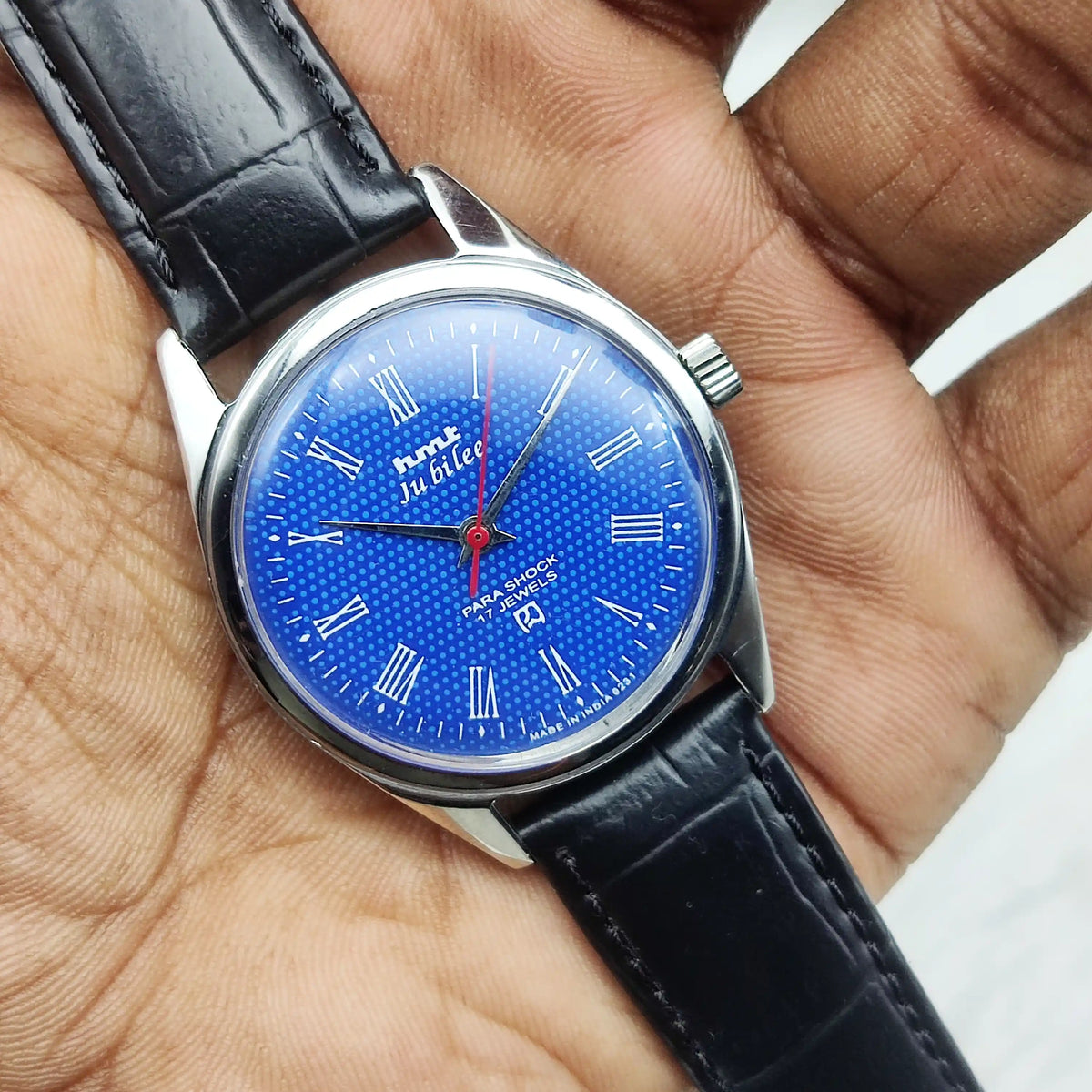 HMT Jubilee Handwinding Watch Blue Dial 17 Jewels