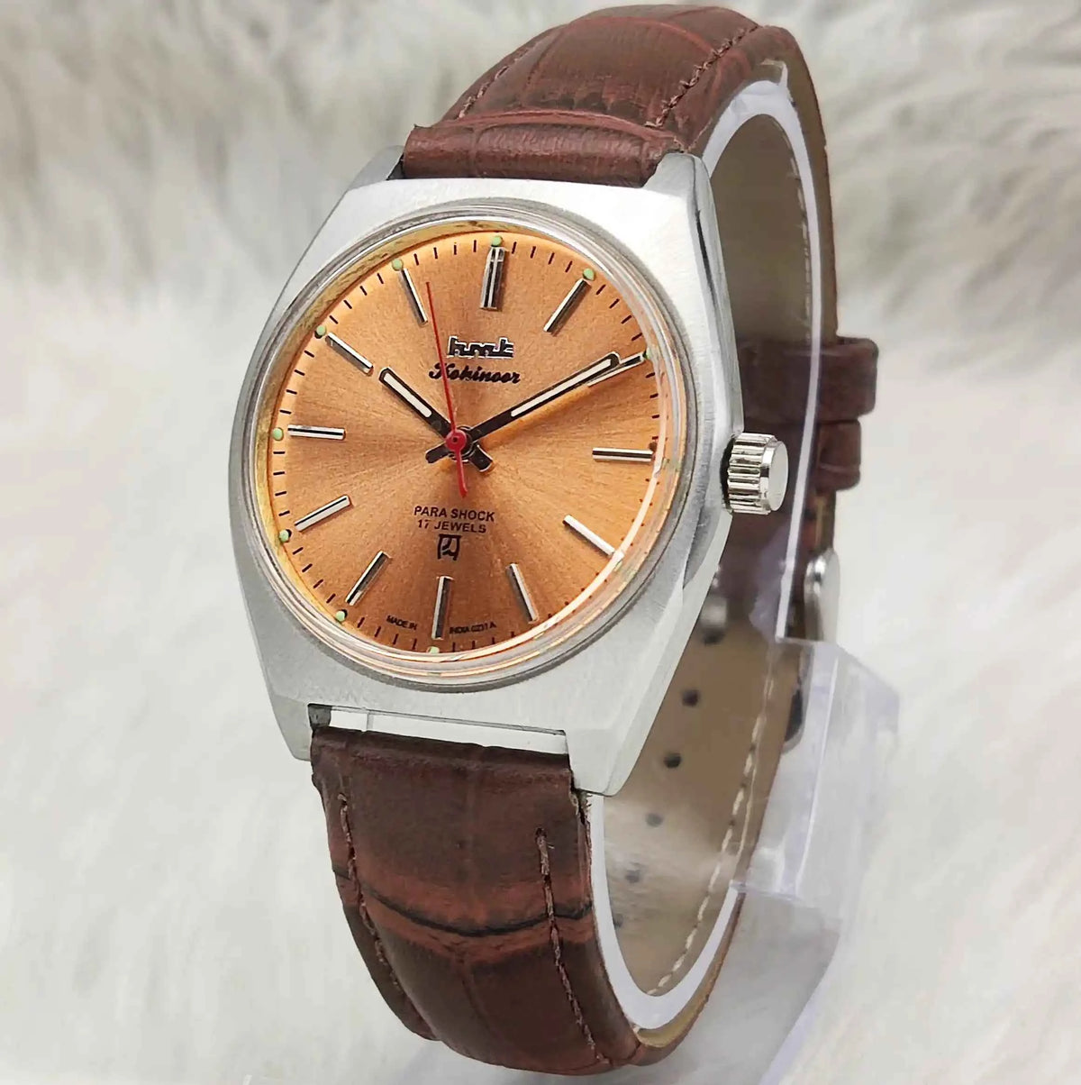 HMT Kohinoor Handwinding Watch - Timeless Precision with Orange Dial and 17 Jewels