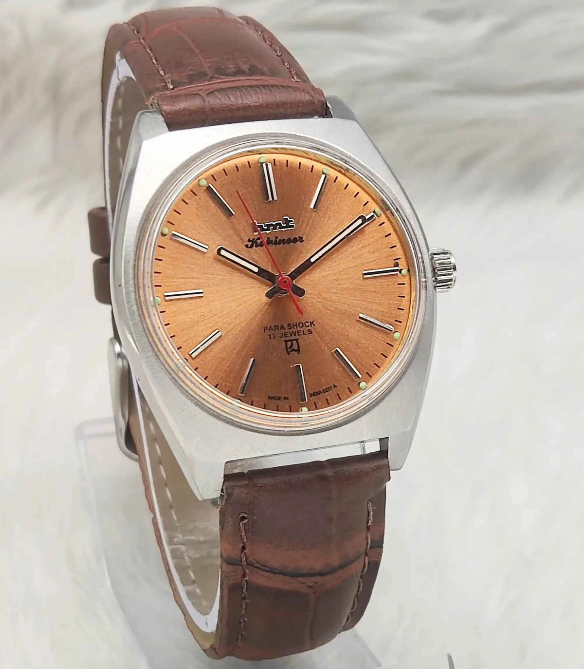 HMT Kohinoor Handwinding Watch - Timeless Precision with Orange Dial and 17 Jewels