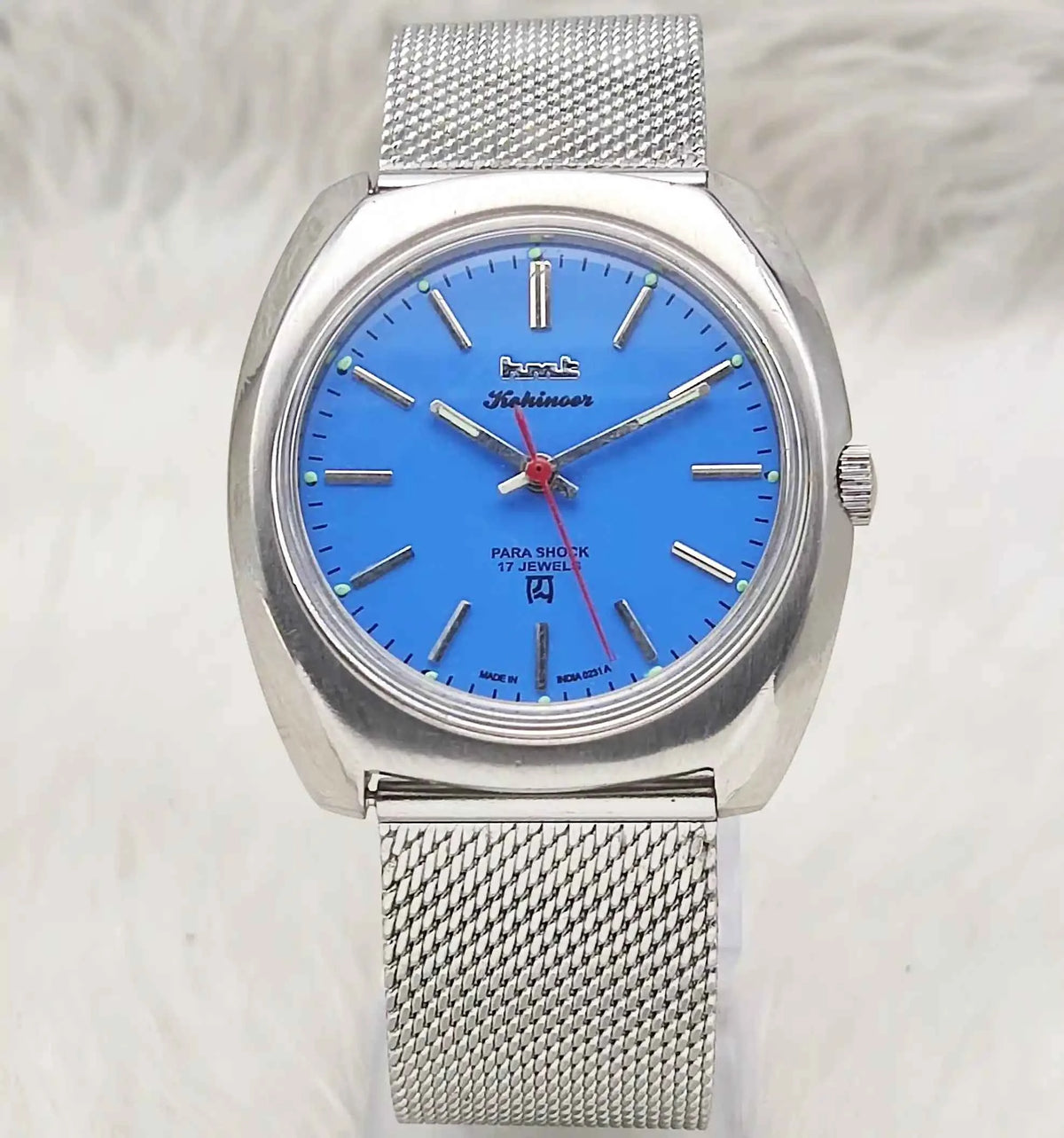 HMT Kohinoor Handwinding Watch - 17 Jewels Asian Blue Dial with Stick Indices