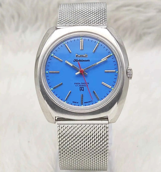 HMT Kohinoor Handwinding Watch - 17 Jewels Asian Blue Dial with Stick Indices