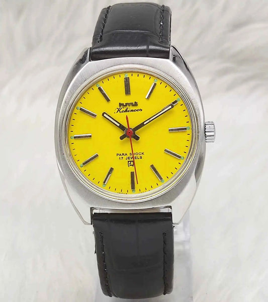 HMT Kohinoor Mechanical Watch 17 Jewels with Yellow Dial and Handwinding Movement