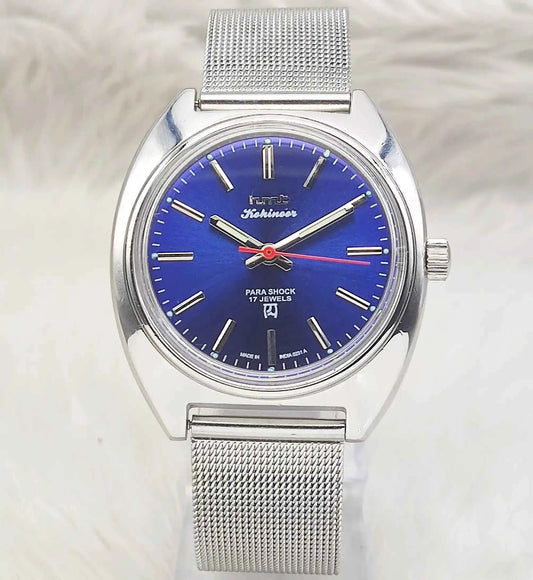 HMT Kohinoor Men's Watch - 17 Jewels Blue Dial Handwinding Timepiece