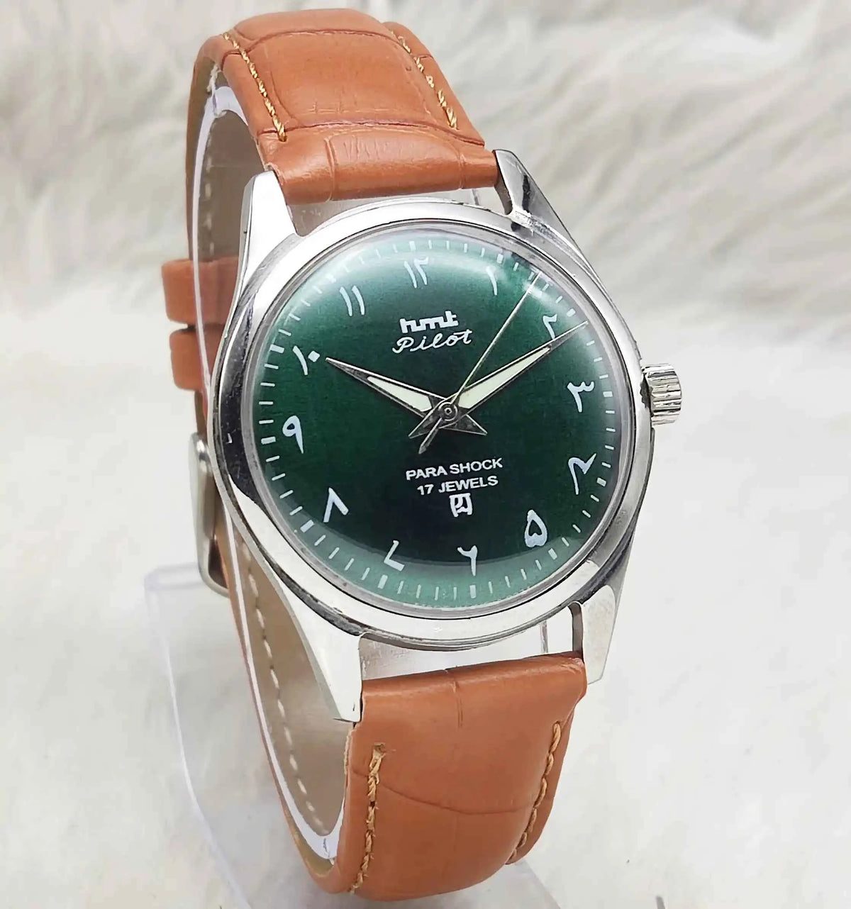 HMT Pilot Green Arabic Numerals Indices Dial 17 Jewels Handwinding Watch