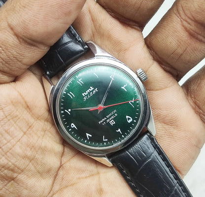 HMT Pilot 17 Jewels Arabic Green Dial Handwinding Watch