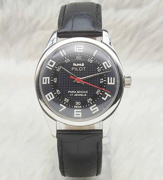 HMT Pilot 17 Jewels Black Sub Dial Handwinding Watch with English Numerals