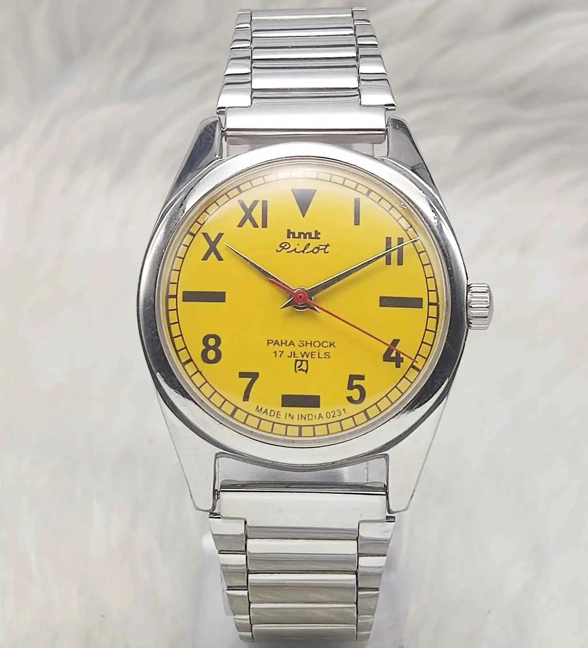 HMT Pilot Watch 17 Jewels Sun Yellow Dial - Handwinding Men's Timepiece with Numerals Indices