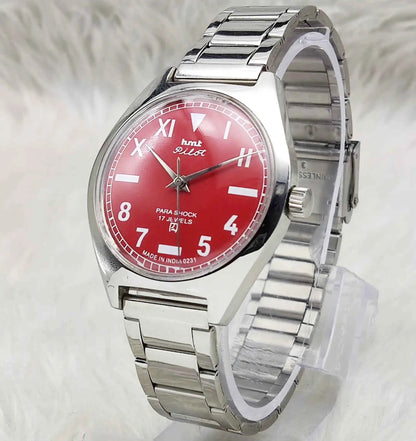HMT Pilot Red Apple Dial Watch - Timeless Elegance with 17 Jewels Handwinding Mechanism