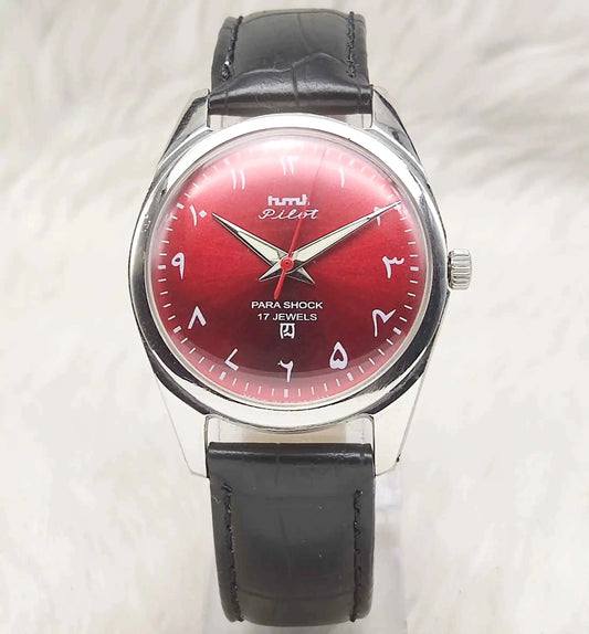 HMT Pilot Red Apple Dial Watch with Arabic Font and 17 Jewels Handwinding Mechanism 0231