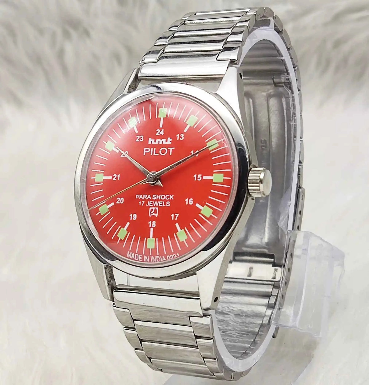 HMT Pilot Red Dial Watch - 17 Jewels Handwinding with Stick Indices
