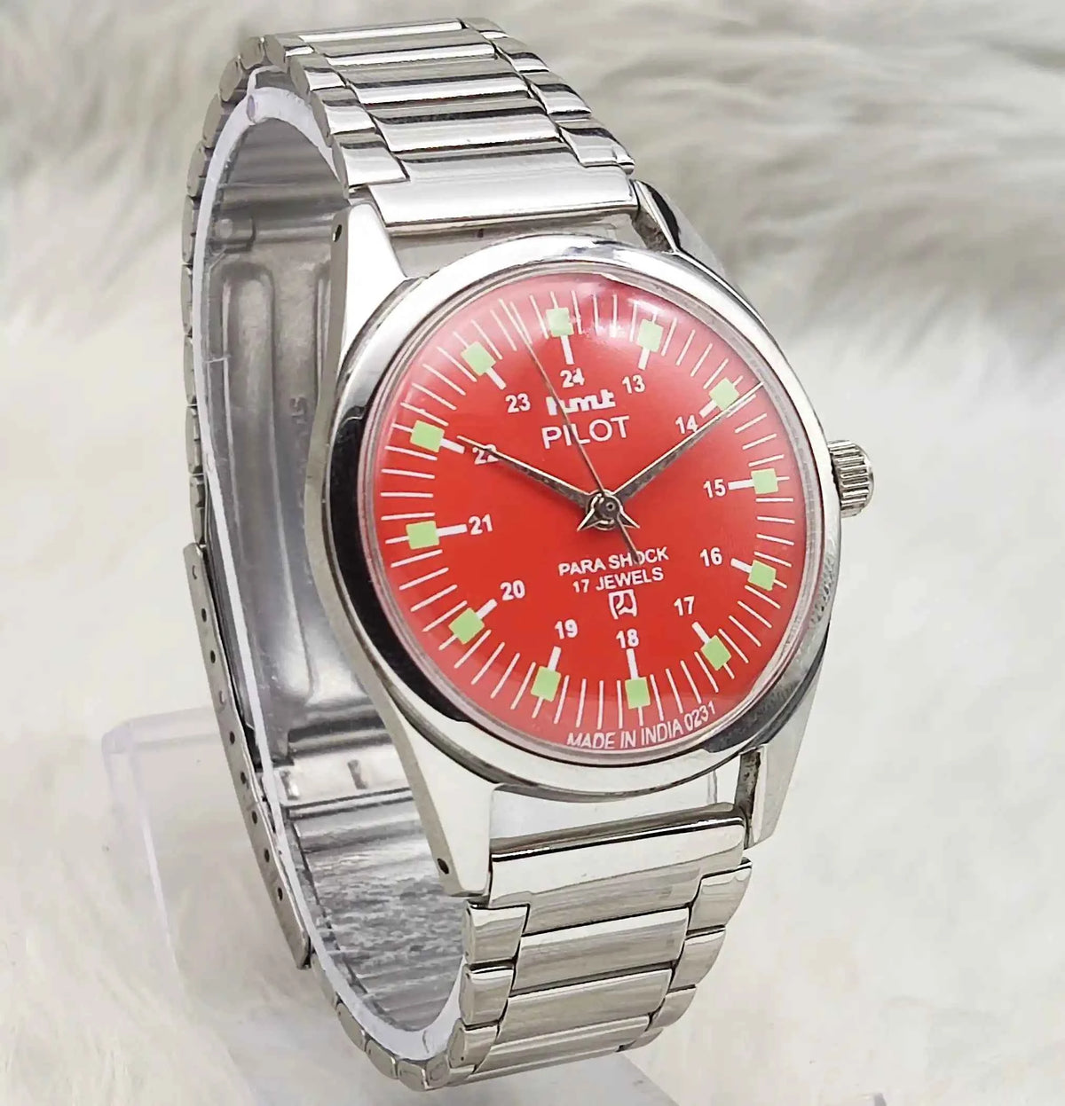 HMT Pilot Red Dial Watch - 17 Jewels Handwinding with Stick Indices