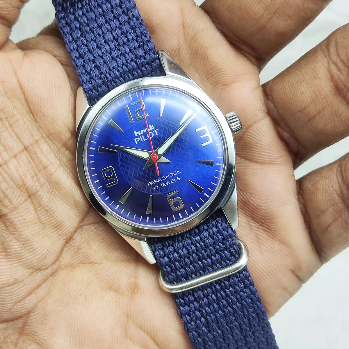 Elevate Your Style with the HMT Pilot Stick Men's Watch - Blue Dial Classic Timepiece
