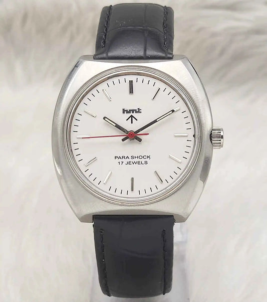 HMT Silver Handwinding Men's Watch with 17 Jewels and Stick Indices