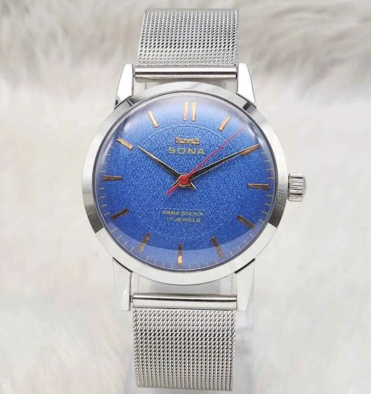 HMT Sona Blue Dial Watch - Premium Quality Handwinding Timepiece with 17 Jewels
