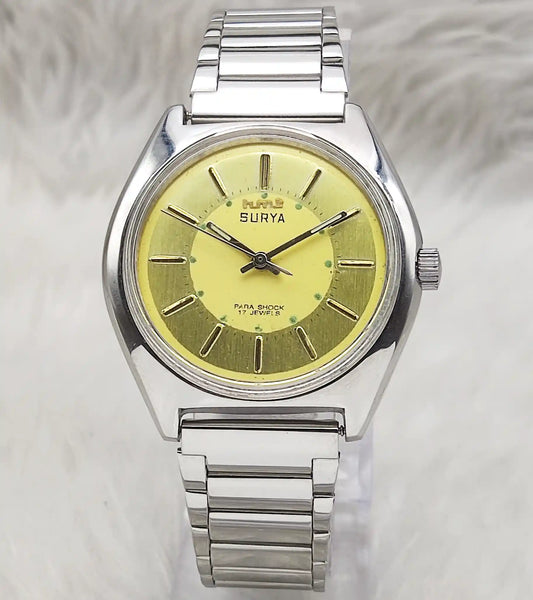 HMT Surya Men's Watch - Timeless Elegance with Sun Yellow Dial