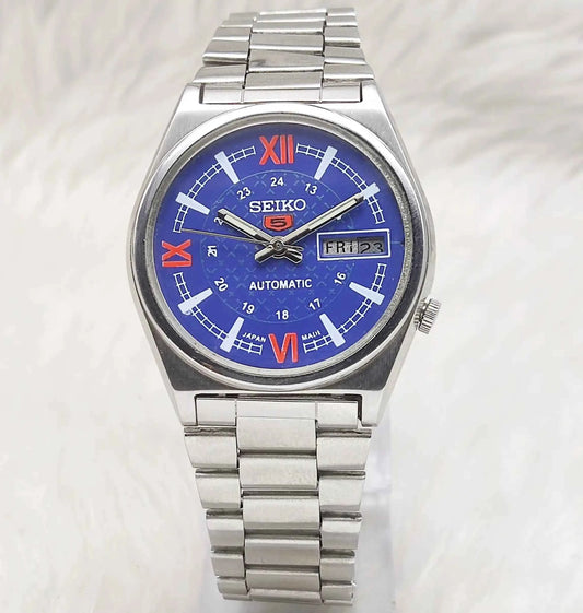 Seiko 5 Automatic Watch 7019A with Blue Dial Day Date and 17 Jewels for Men