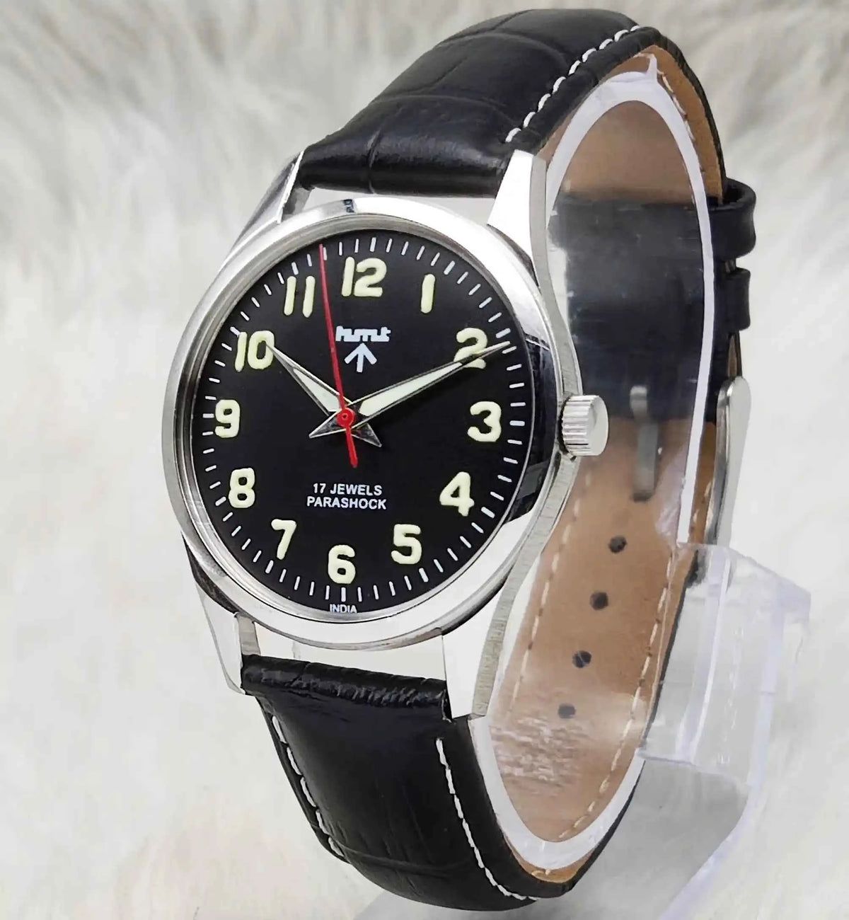 HMT Watch Black Dial 17 Jewels Handwinding with Transparent Back