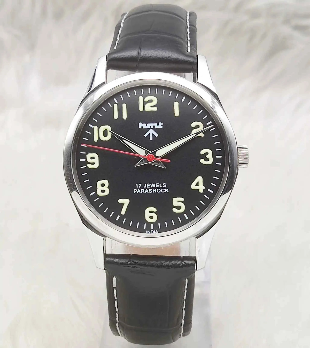 HMT Watch Black Dial 17 Jewels Handwinding with Transparent Back