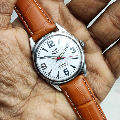 HMT Pilot White Stick Dial Watch - 17 Jewels Handwinding Men's Timepiece with English Numerals