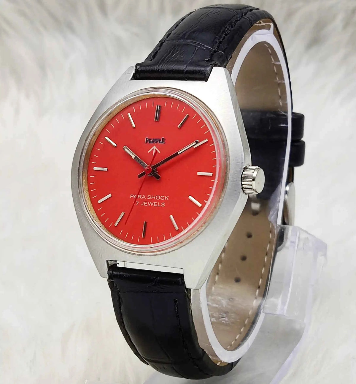 HMT Red Dial Handwinding Watch with 17 Jewels Para Shock Mechanism